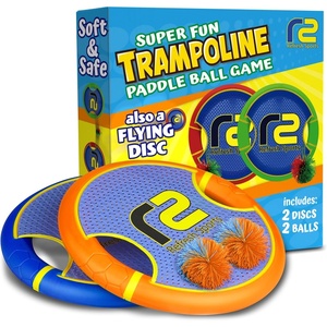 image:imageFun Bouncy Paddle amp Stringy Ball Toss amp Catch Game  Easy to Use for Kids All Ages  Soft Foam Design for Safe Play Indoors or Outdoors  Also Works as Flying Disc  Great Gift Idea for Boys amp GirlsOrange  Blue